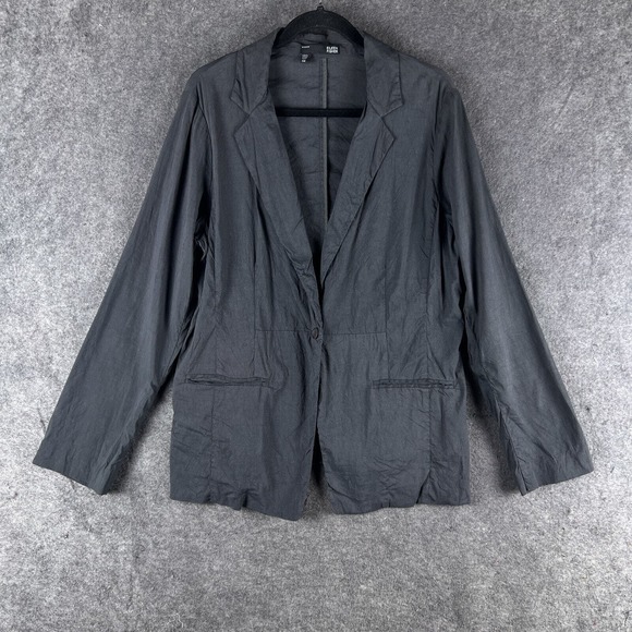 EILEEN FISHER Jacket Womens 16W Gray Linen Blazer‎ Button Front Pockets - Picture 1 of 14